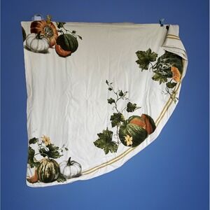 Williams Sonoma Botanical Pumpkin Squash Vines Fall Harvest Tablecloth Round 90"